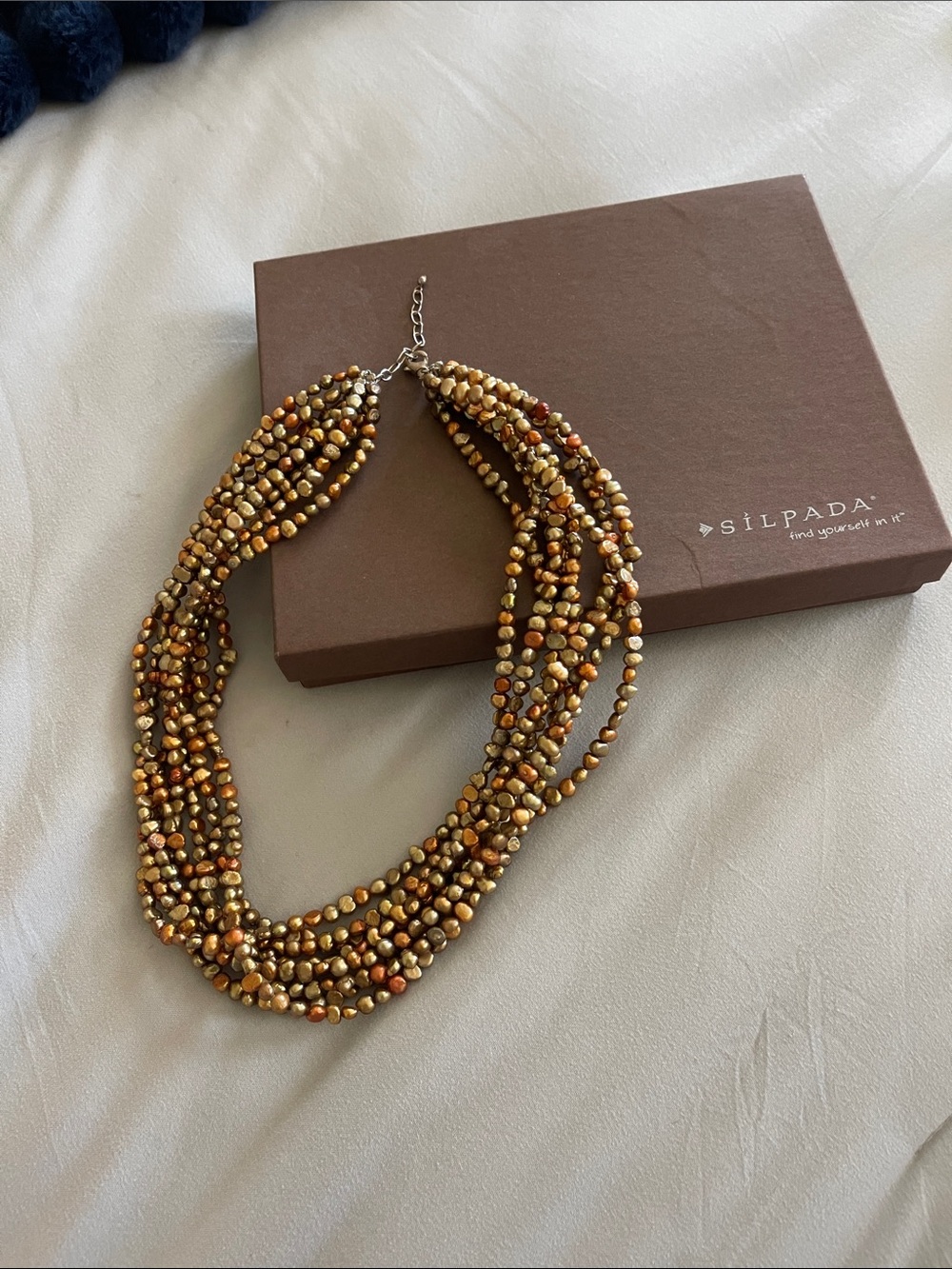 Silpada Twisted Multi-Strand Beaded Necklace in Brown and Gold Tones